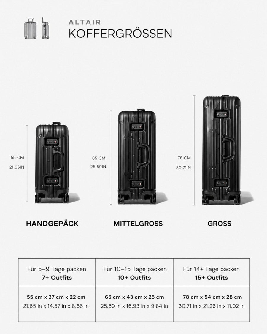 Tableau des dimensions de la valise cabine ALTAIR Original noire